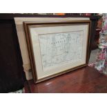 A framed and glazed map "Back Street Garboldisham 1883",
