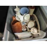 A box containing assorted china wares, figures etc.