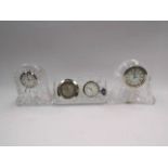 Three crystal glass mantel clocks including Edinburgh and Waterford