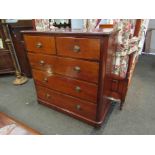 A mid Victorian mahogany round cornered chest of two short over three graduated long drawers with