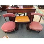 Two Victorian walnut pink upholstered bedroom chairs,