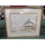 A framed and glazed watercolour of Wymondham Market Cross, by R.H.