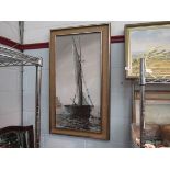 A large picture of boat, signed lower right, framed,