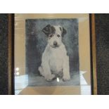 A pencil signed etching of a Terrier puppy, framed and glazed,