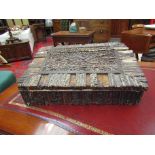 An elk horn writing slope with gilt tooled leather interior,