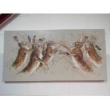 RYAN: Acrylic on canvas of five hares,