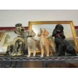 Four resin and ceramic poodle figures