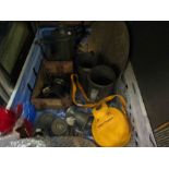 A box containing mostly a quantity of assorted pewter ware including pint mugs, coffee pot,