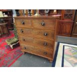 A Victorian mahogany chest of two over three drawers with mother of pearl handles,