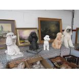 Five resin and ceramic poodle figures