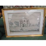 A framed and glazed engraving of Pentney Priory, Norfolk, by E.