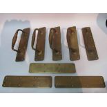 Five brass Edward VIII door pulls and finger plates with three matching plates