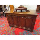 An oak linen fold blanket box,