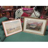 Two framed and glazed landscape watercolours including riverside scene at tide out,