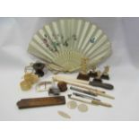 A collection of pre-1940's ivory and collectables including page turner with silver ribbed handle