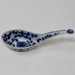 Rare blue & white spoon, painted with flower and trailing leaves,