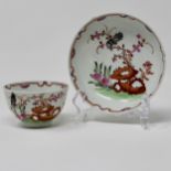 Polychrome teabowl & saucer, blackbird pattern.