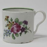 Polychrome coffee can, rose pattern, lug handle.