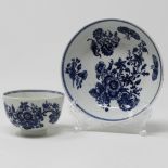 Teabowl & saucer, printed 3 flower pattern,