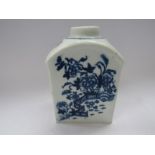 A Lowestoft porcelain blue and white "Zig-zag Fence" pattern tea caddy of vertical rectangular