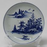 Vauxhall blue & white saucer, Chinese landscape with pagoda on island, ex Watney collection.