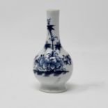 Small blue & white bottle-shaped vase painted with peony and bamboo, 10cm.