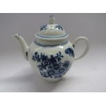 A Lowestoft porcelain blue and white miniature teapot and lid print-decorated with butterflies and