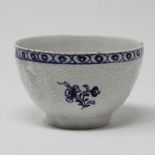 Blue & white moulded teabowl, flower sprays in cartouches.