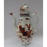A Lowestoft porcelain polychrome "Doll's House Fern" pattern coffee pot of baluster form with domed