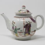 Mandarin teapot & cover, 3 standing figures, a table and vase.