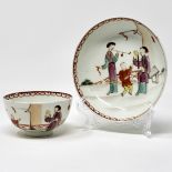 Mandarin pattern teabowl & saucer with two women and a boy.