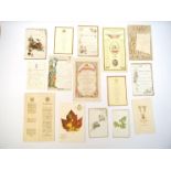 (Ephemera). A packet of fifteen mainly late 19th century event or hotel menus, several decorative