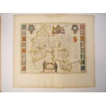 Johannes Blaeu: 'Oxfordshire', engraved hand coloured map,