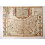 John Speed, engraved hand coloured map of Suffolk, [1611], "George Huble [Humble]",