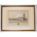 A hand coloured engraving of Bungay church by Joshua Kirby, 1748, printed area apprix 25 x 34cm,