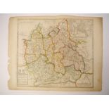 Philip Lea: 'Oxford, Buckingham and Berkshire', engraved hand coloured map, circa 1720,