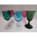 Six Victorian coloured glass glasses