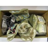 A box of jewellery and costume jewellery including Honora coloured pearls