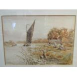 W.LESLIE RACKHAM (1869-1944) A framed and glazed watercolour, Broads wherry scene.