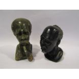 Two carved soapstone busts depicting African (Zimbabwe) men