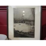 WILFRED HUGGINS (1873-1949) A framed and glazed etching, Thames scene. Pencil signed.