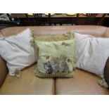 Four assorted cushions including kitten theme,