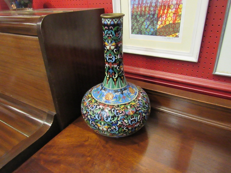 A Chinese enamel cloisonné bottle shaped vase,