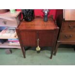 A George III mahogany tray-top bedside cabinet, with two door pot cupboard, on rectangular legs,