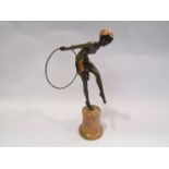 A Deco style dancing girl figure with marble base, 26.