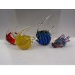 Four Murano art glass free-standing fish figurines, various colours and clear. Approx.