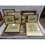 A quantity of framed etchings