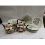 A part dessert set and two Edwardian teapots