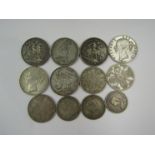 A selection of Victorian silver coinage including crowns, half crowns, double florin,
