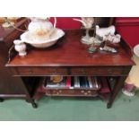 A Circa 1860 mahogany two tier washstand the three quarter raised back on one piece top over two